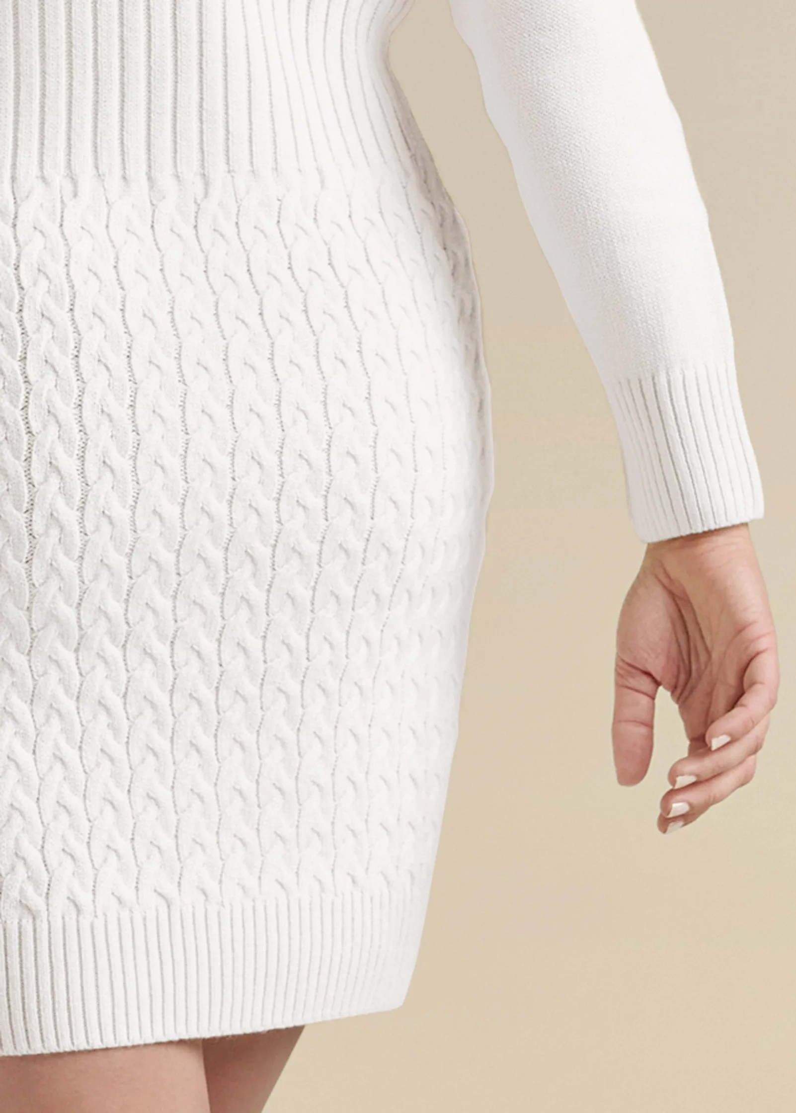 Cable Knit Sweater Dress - Cream