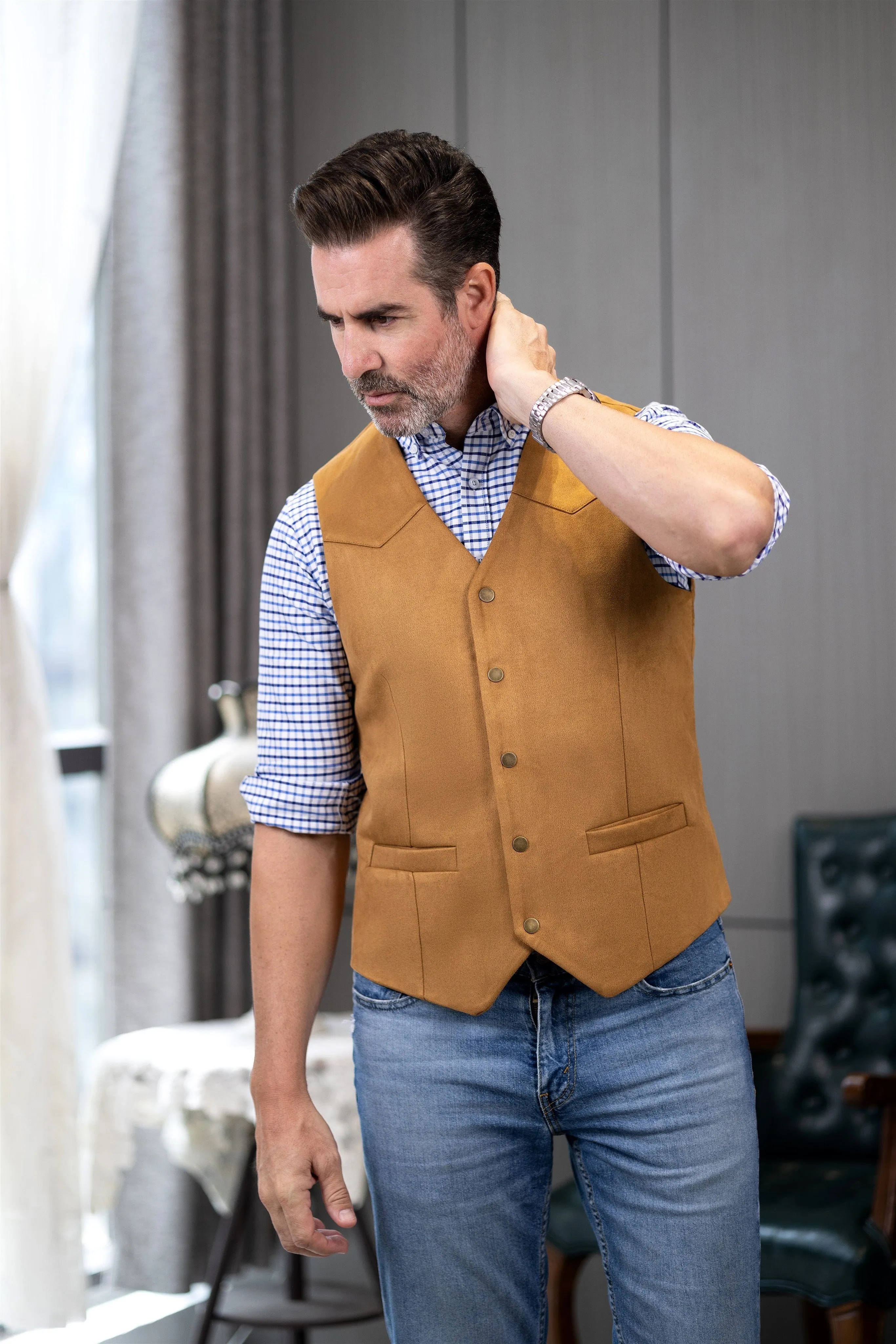 Casual Men's Suede V Lapel Vest