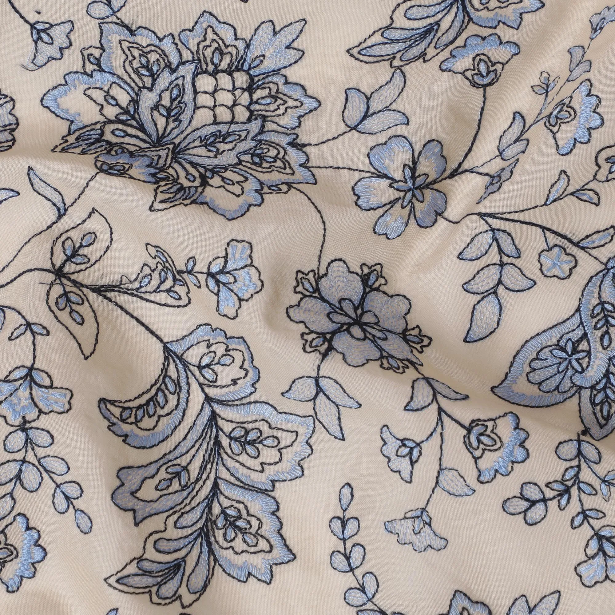 Celestial Blue Floral Cotton Voile Fabric - 110cm Width-D17557