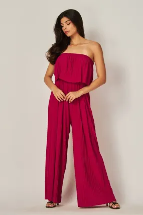 Cerise Pleated Sleeveless Romper