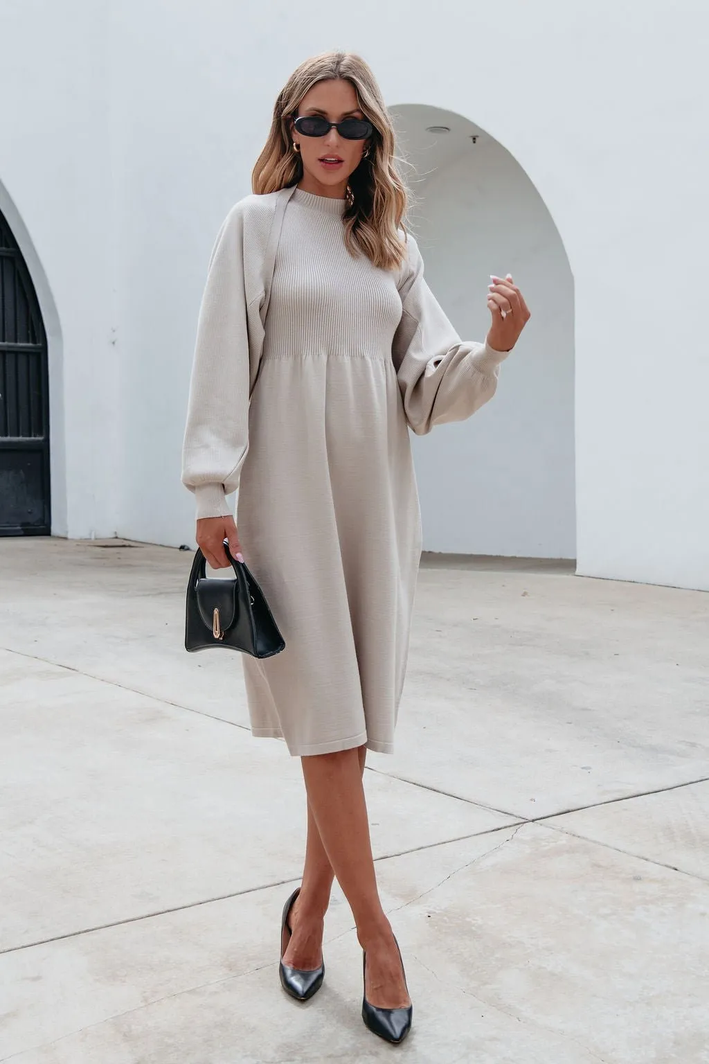 Champagne Sweater Dress & Cardigan Set - FINAL SALE