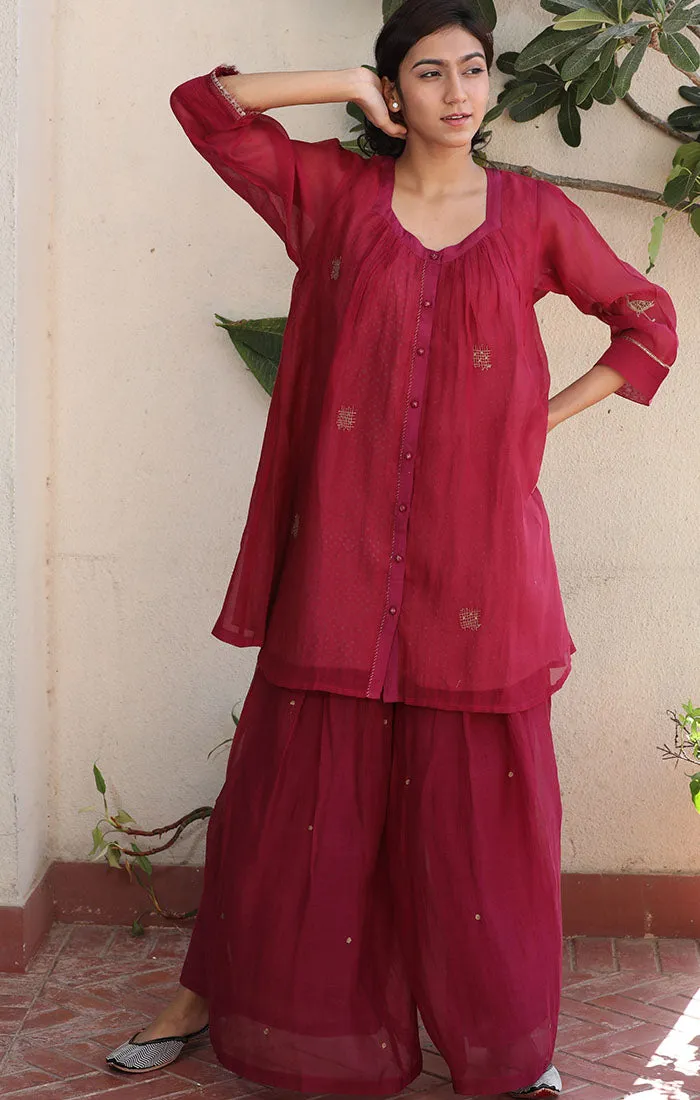 Chanderi Tunic - Fuschia with tones of Mexican Red