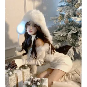 Christmas white sweater knitted dress    KF70429