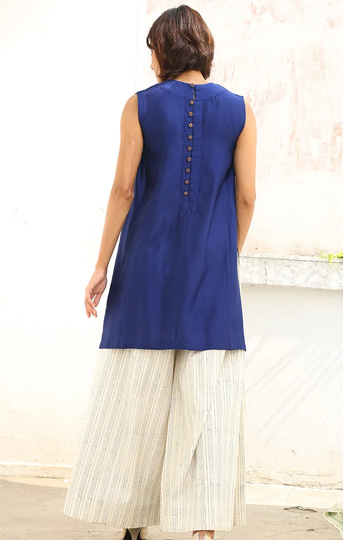 Cobalt Blue Chanderi Tunic with Pants