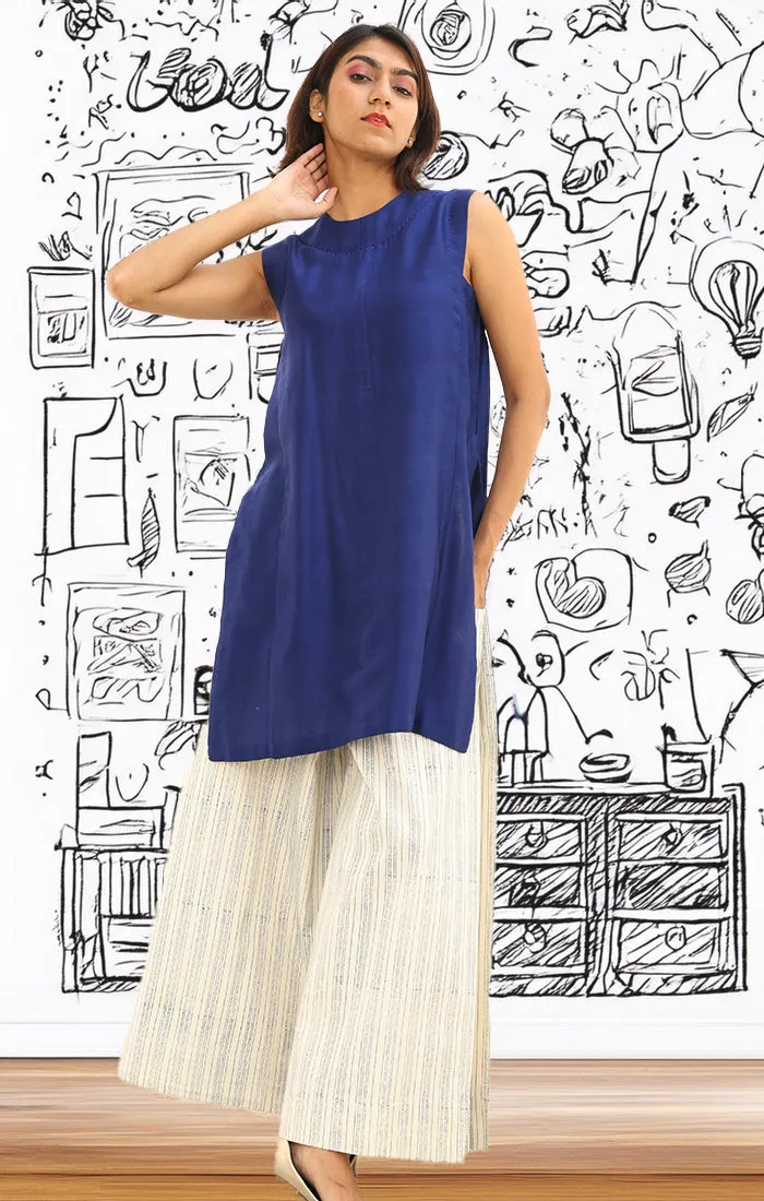 Cobalt Blue Chanderi Tunic with Pants