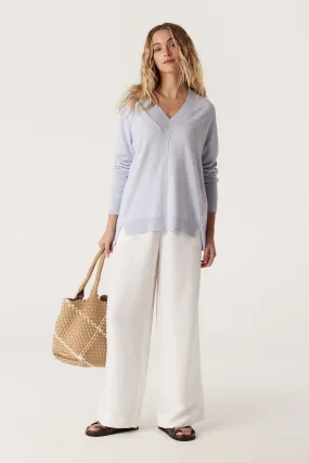 Cotton Cashmere V Neck Jumper - Pale Blue