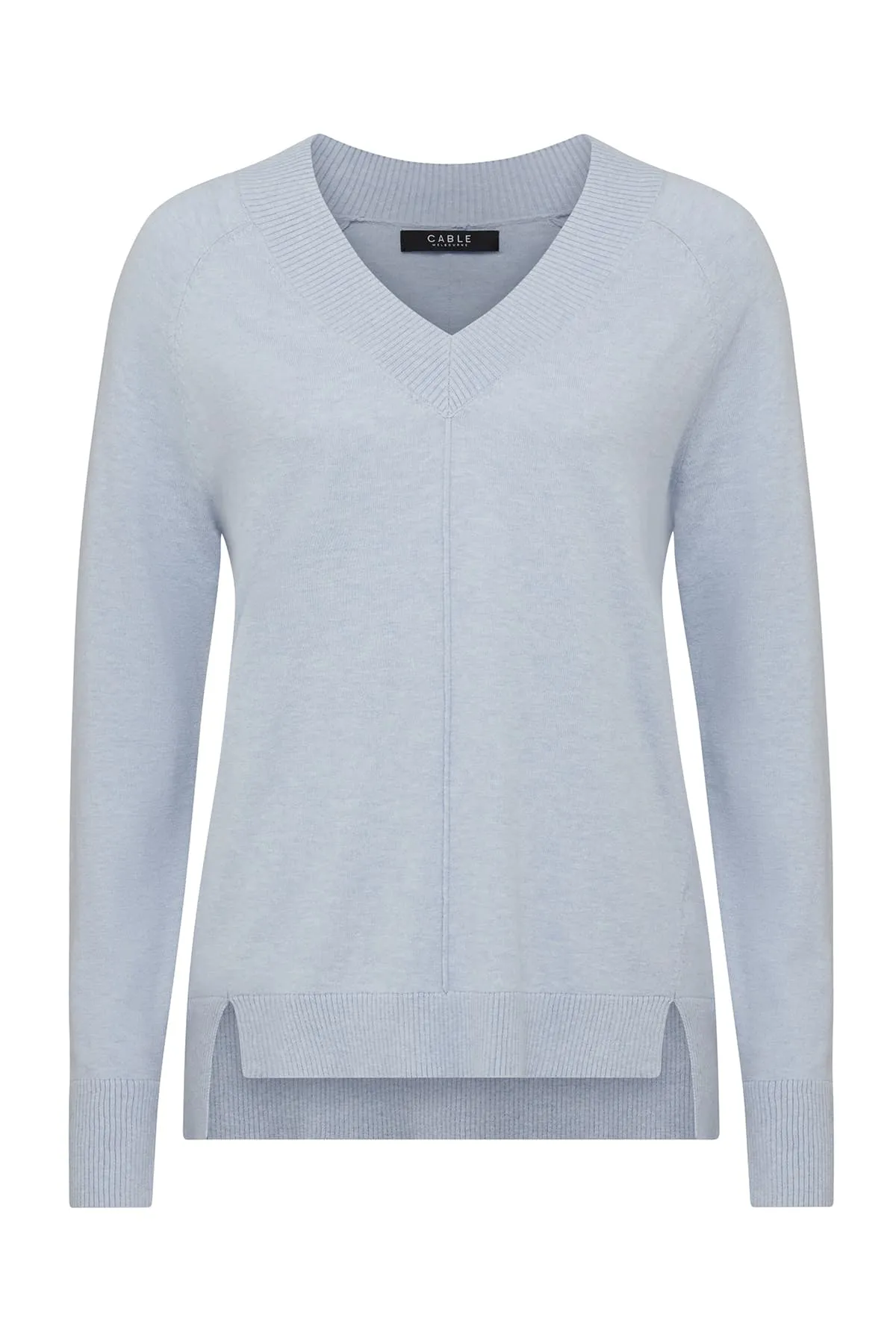 Cotton Cashmere V Neck Jumper - Pale Blue