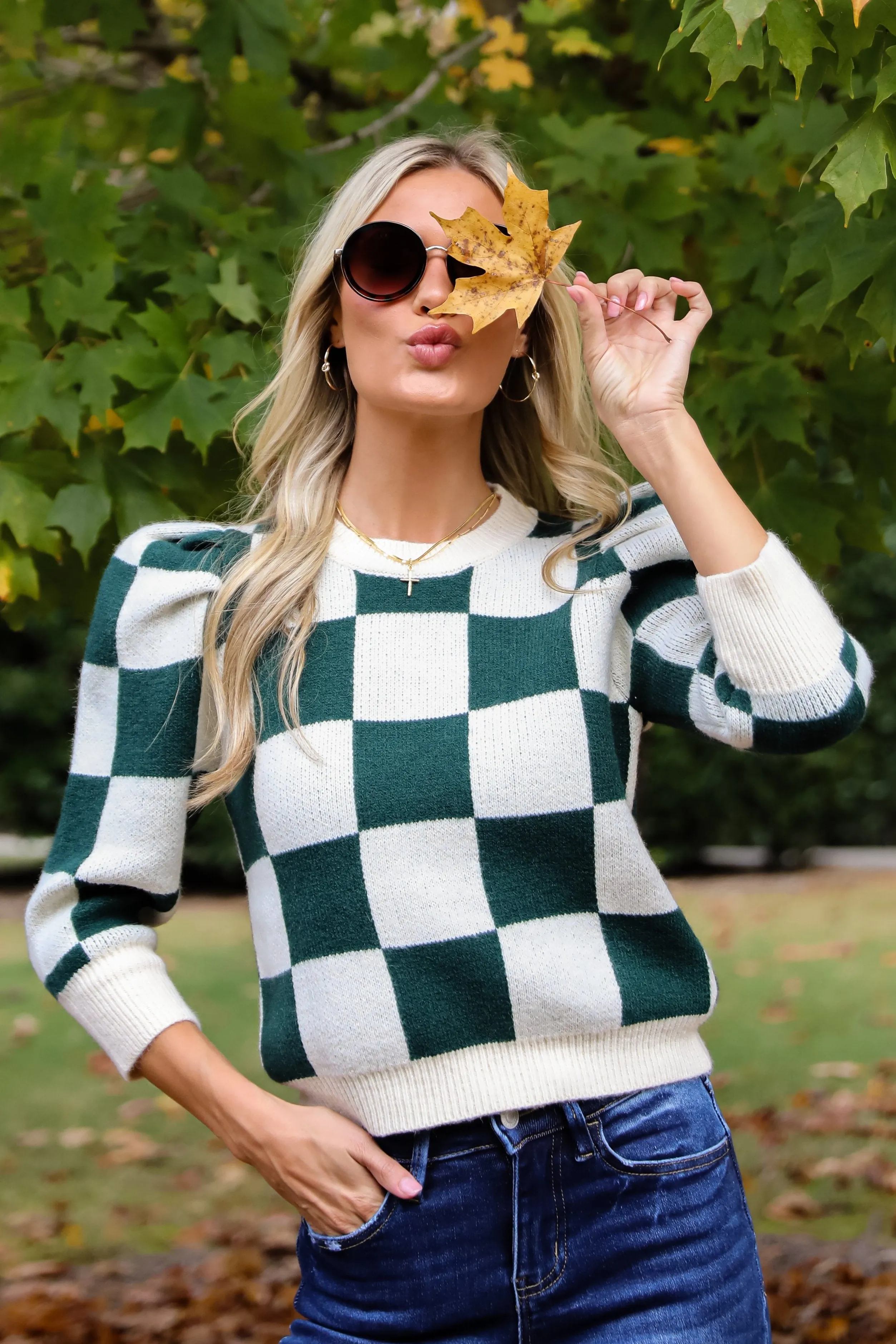 Cozy Excellence Green Checkered Sweater