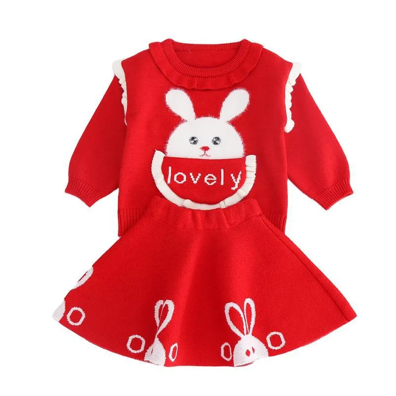 Cute Baby Girl Bunny Christmas Two Piece Sweater Dress