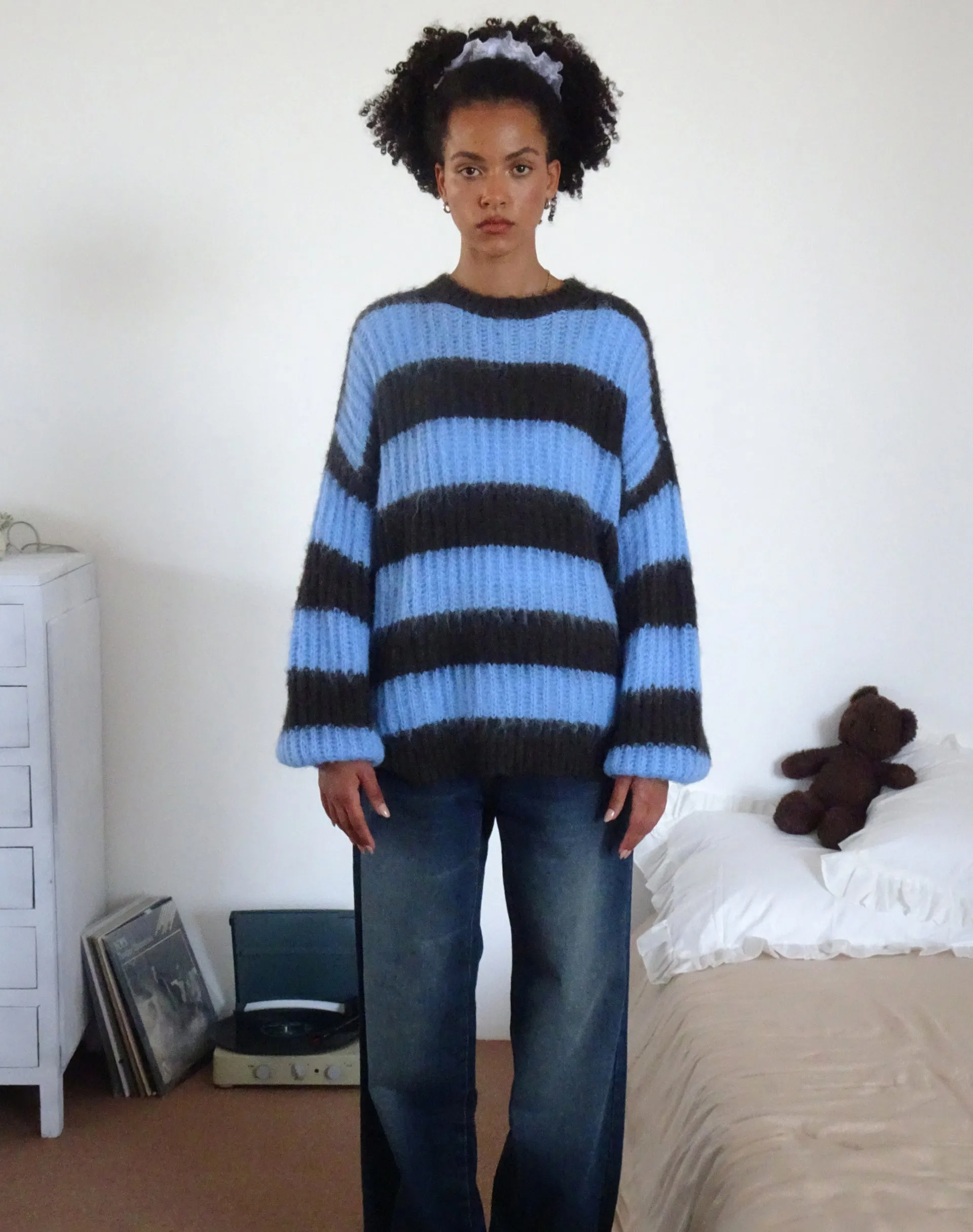 Daren Knitted Oversized Jumper in Brown and Blue Stripe