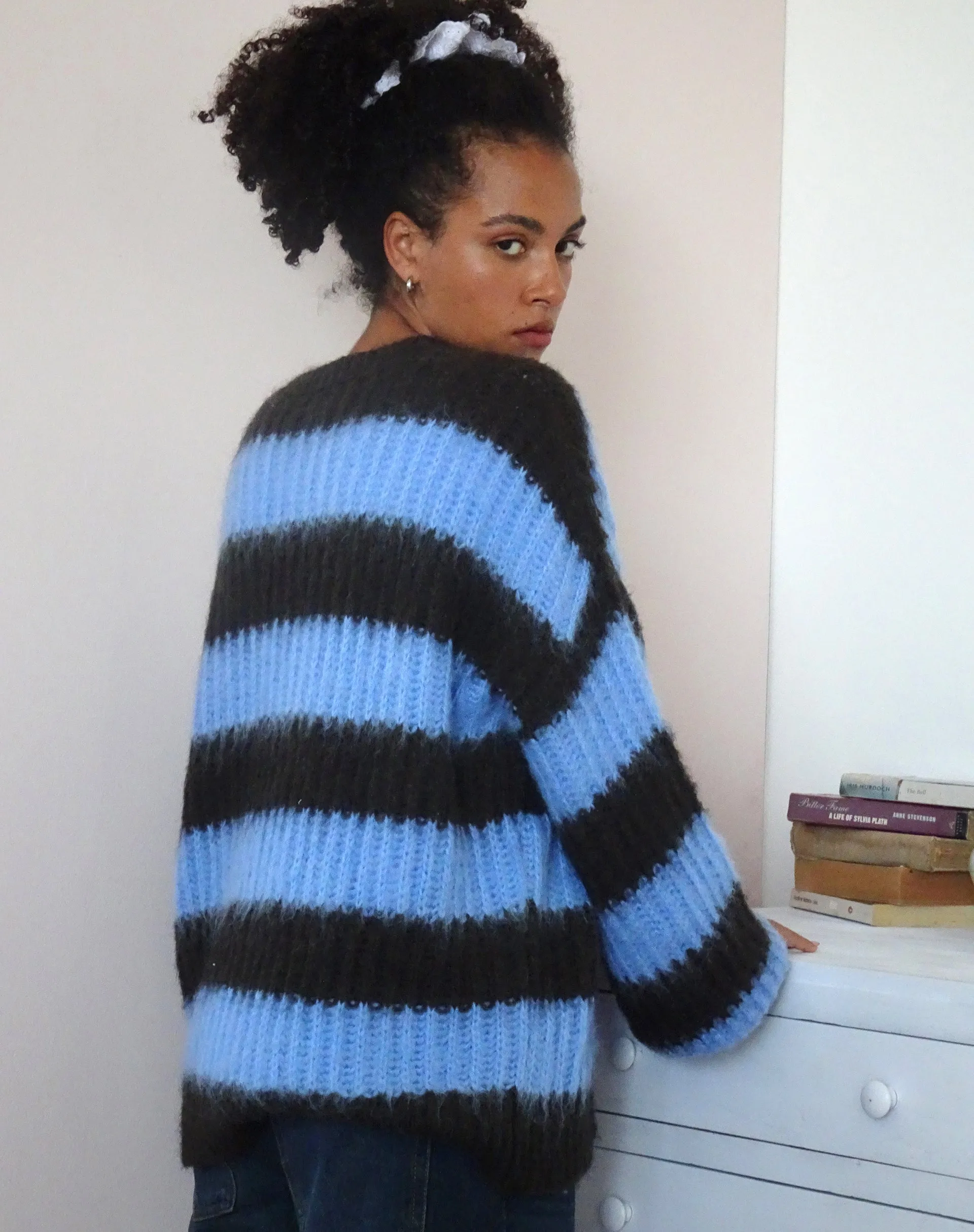 Daren Knitted Oversized Jumper in Brown and Blue Stripe