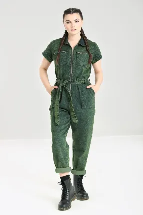 Denim Boilersuit in Green by Hell Bunny - Size S