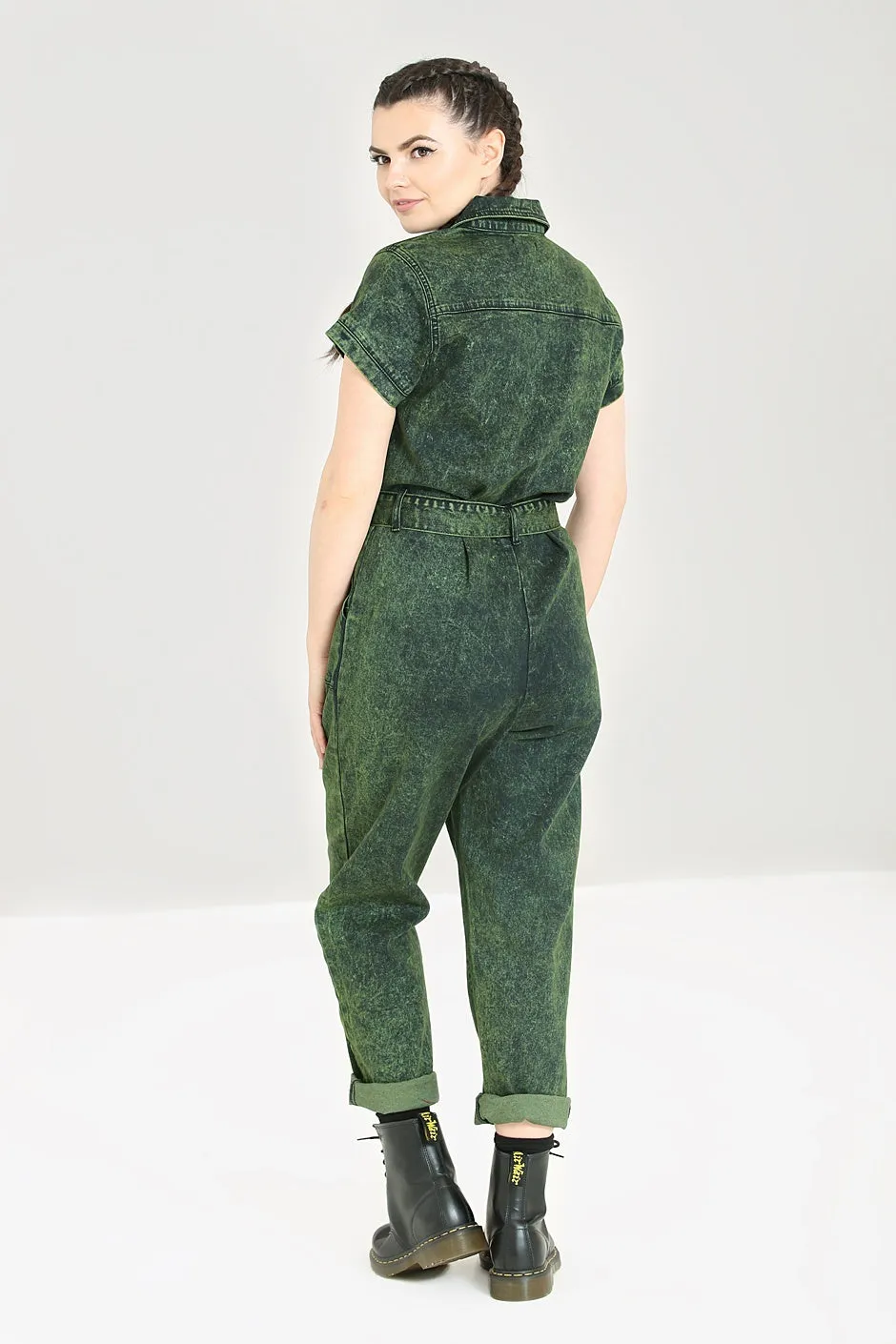 Denim Boilersuit in Green by Hell Bunny - Size S