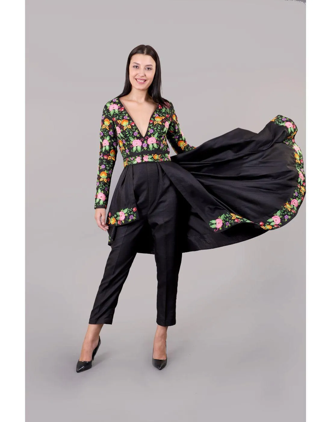 Designer Rashika's Rent Black Pleated Frill Asymmetrical Jumpsuit