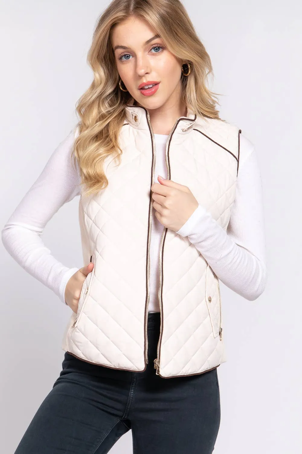 Diamond Quilted Vest - Ivory