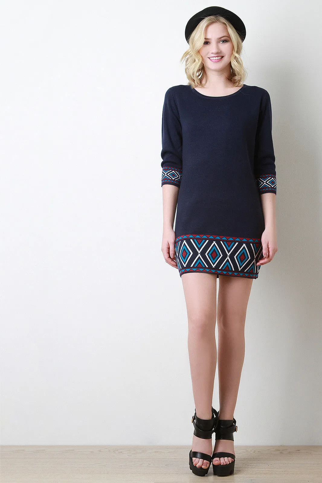 Diamond Tribal Hem Sweater Dress