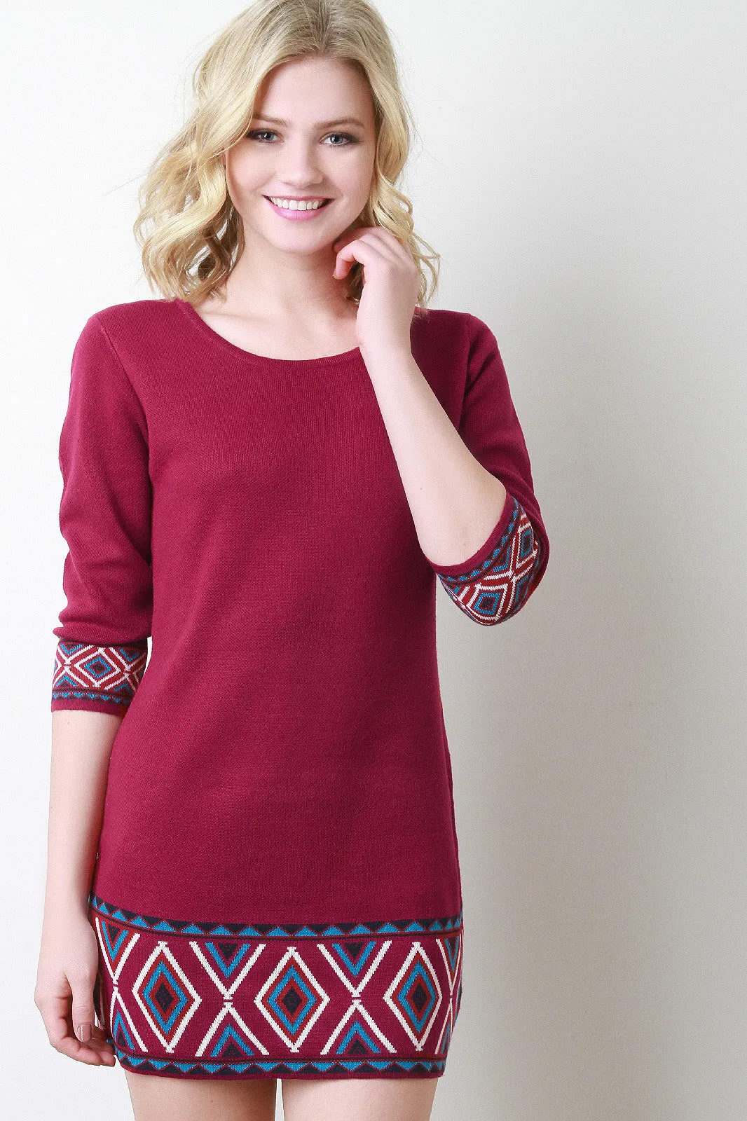 Diamond Tribal Hem Sweater Dress