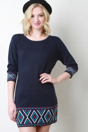 Diamond Tribal Hem Sweater Dress