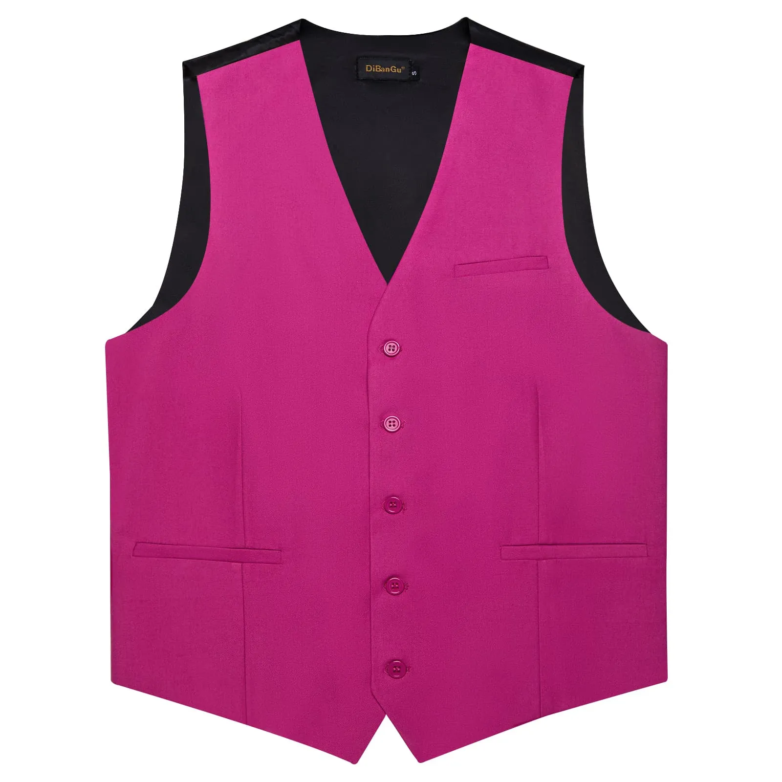 DiBanGu Mens Vest Medium Pink Solid V Neck Work Waistcoat Silk Button Vest