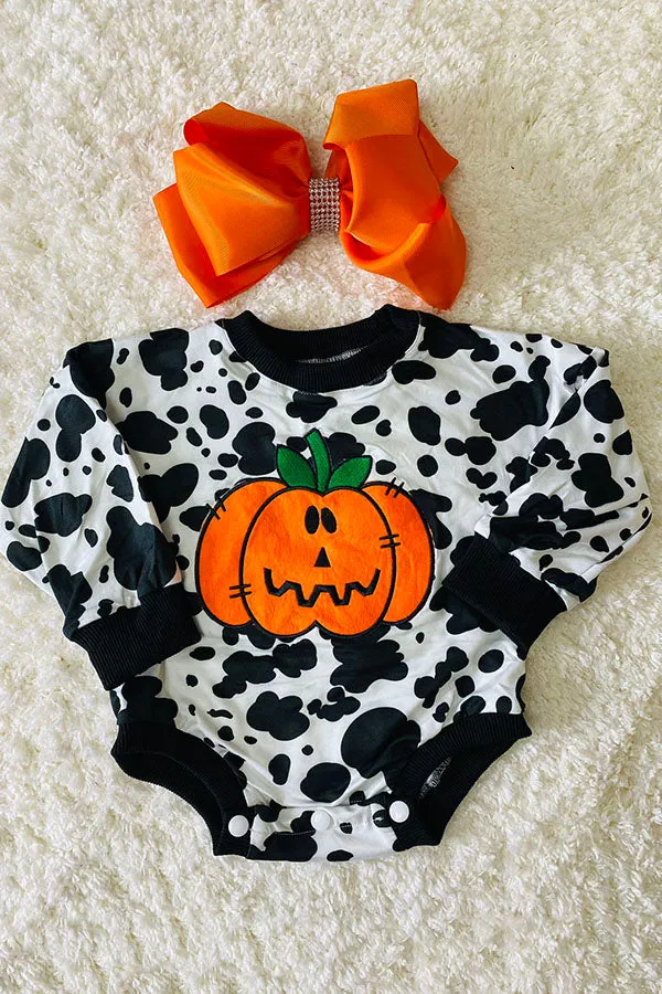 DLH2579 Pumpkin patch embroidery cow prints Halloween girls rompers wholesale