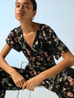 Dolman-Sleeve Jumpsuit in Black Floral