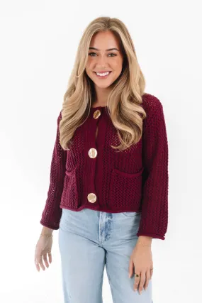 Don't Stop Now Cardigan - Burgundy