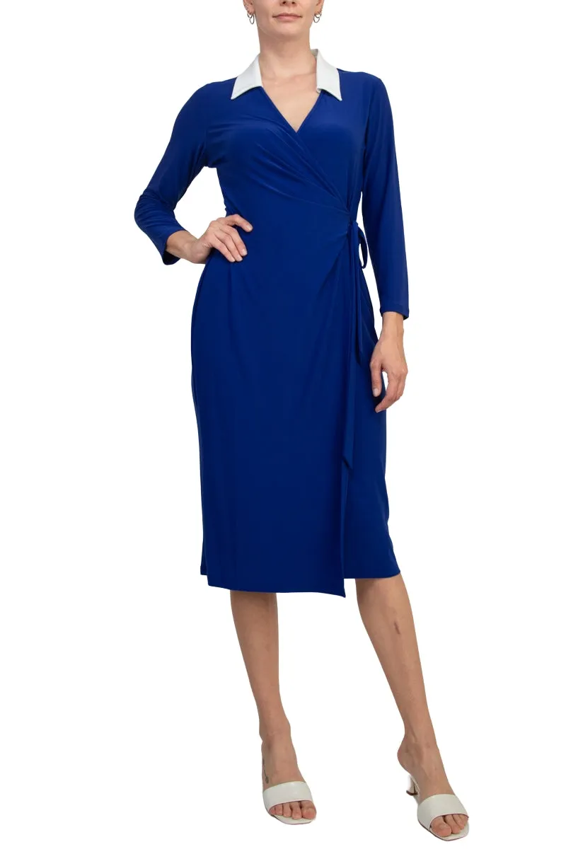 Evan Picone Women's 3/4 Sleeve Midi Wrap Dress