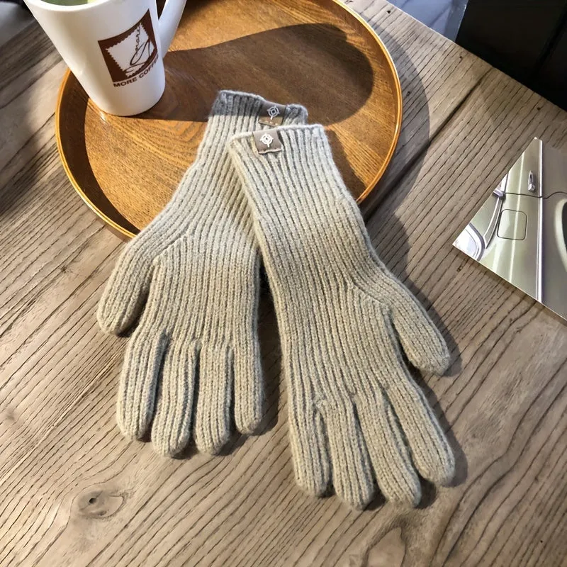 Extended Solid Color Knit Gloves Stylish Simple Elastic Touchscreen Gloves Winter Thick Warm Split Finger Gloves