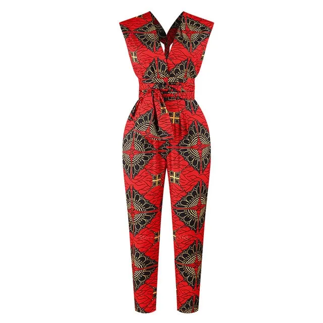 Fashion Ladies 2020New Year African Clothes Ankara Style DIY Bandage Robe Africaine Dashiki Jumpsuit Ethnic Sexy Dress For Women