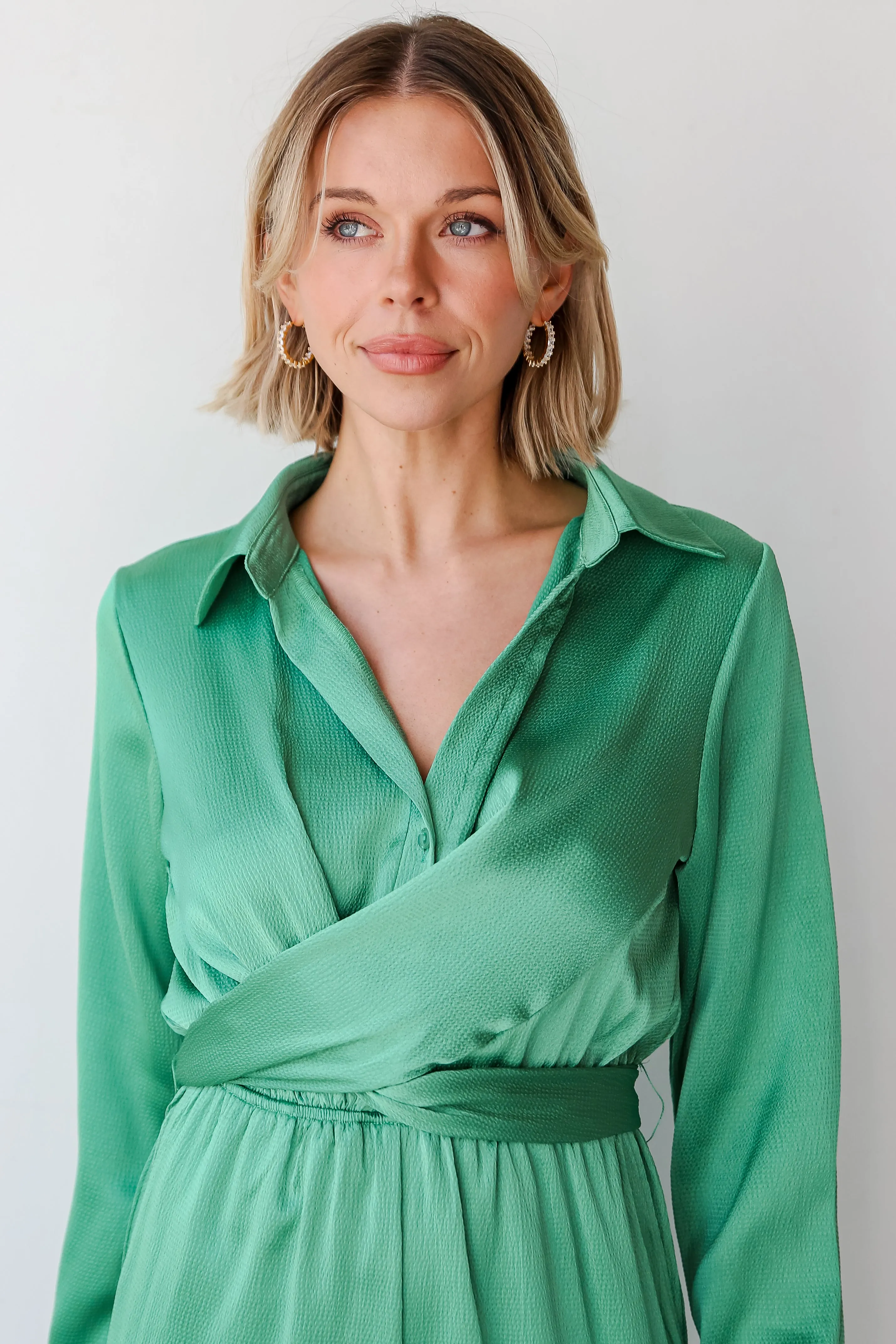 FINAL SALE - Irresistibly Chic Green Satin Jumpsuit