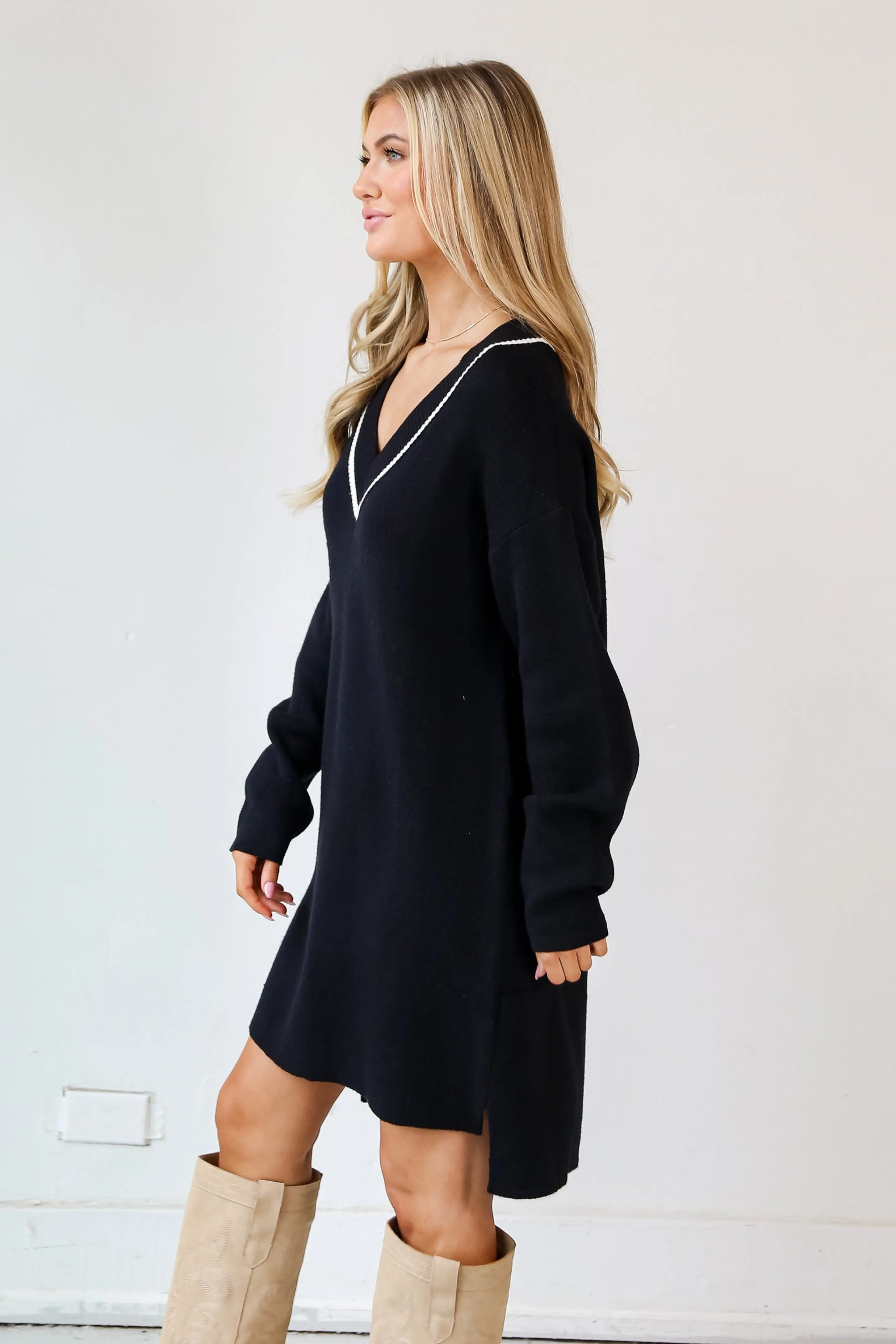 FINAL SALE - Snug As Can Be Black Mini Sweater Dress