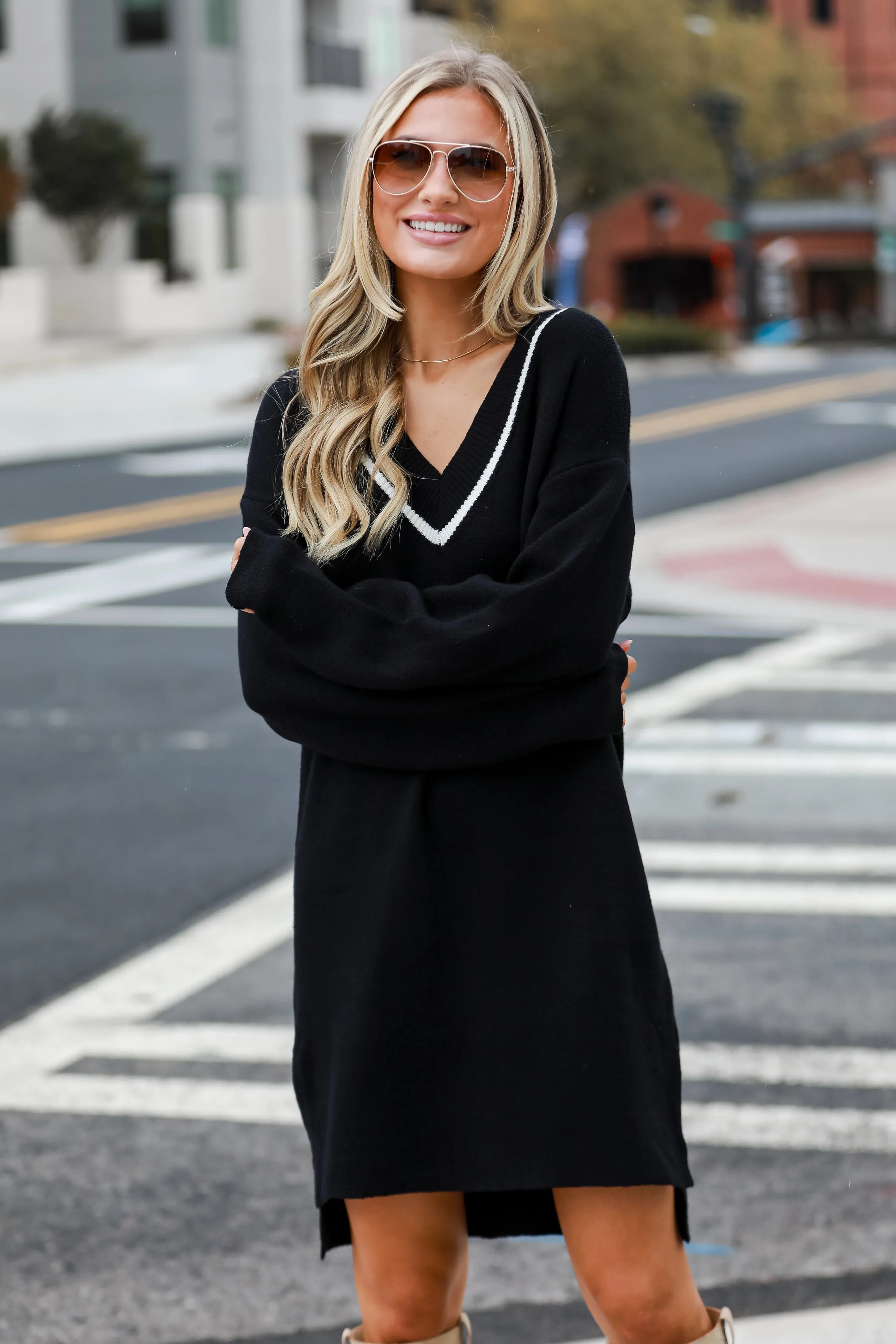 FINAL SALE - Snug As Can Be Black Mini Sweater Dress