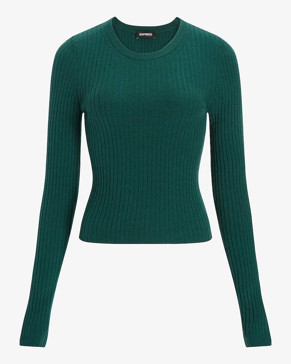 Fitted Ribbed Crew Neck Cropped Sweater in June Bug