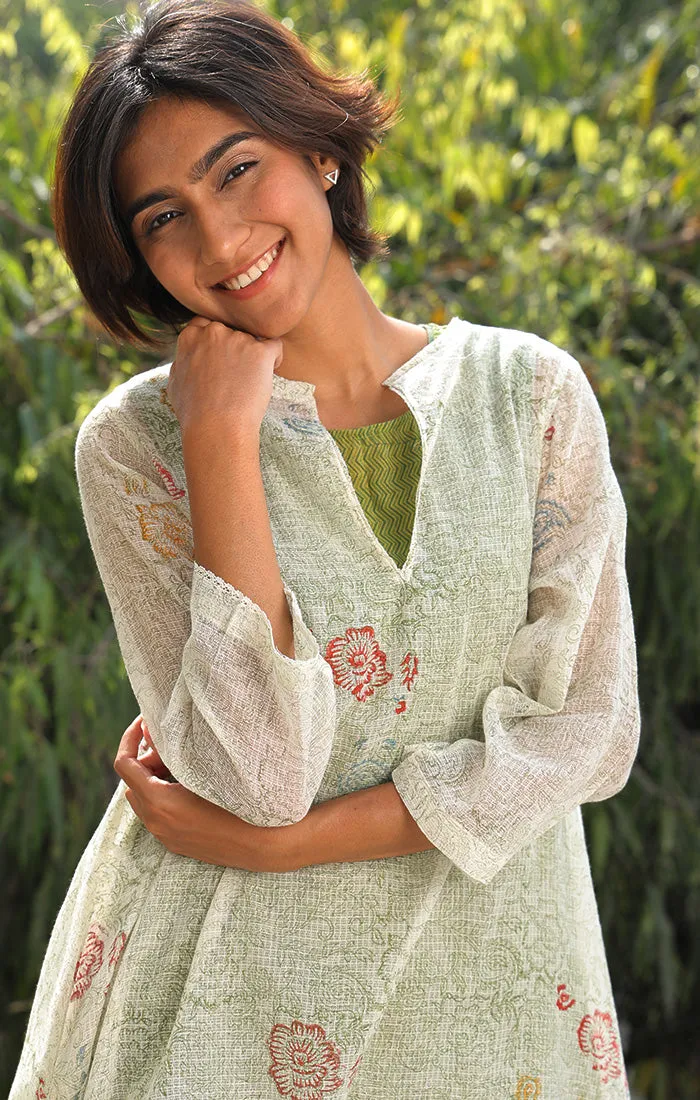 Floral Handblock printed Tunic with Slip