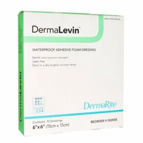 Foam Dressing DermaLevin  6 X 6 Inch Square Adhesive with Border Sterile Count of 10 By DermaRite