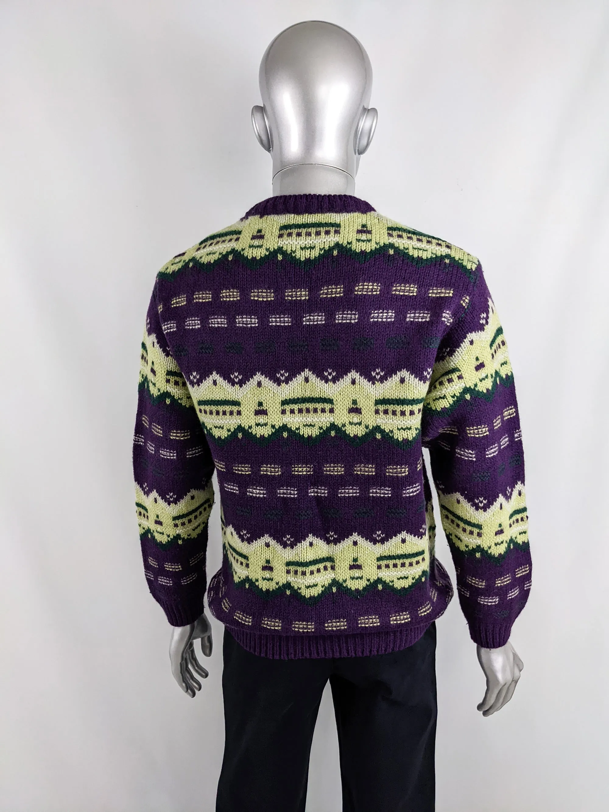 Foxhound Vintage Mens Purple Fairisle Knit Jumper, 1980s