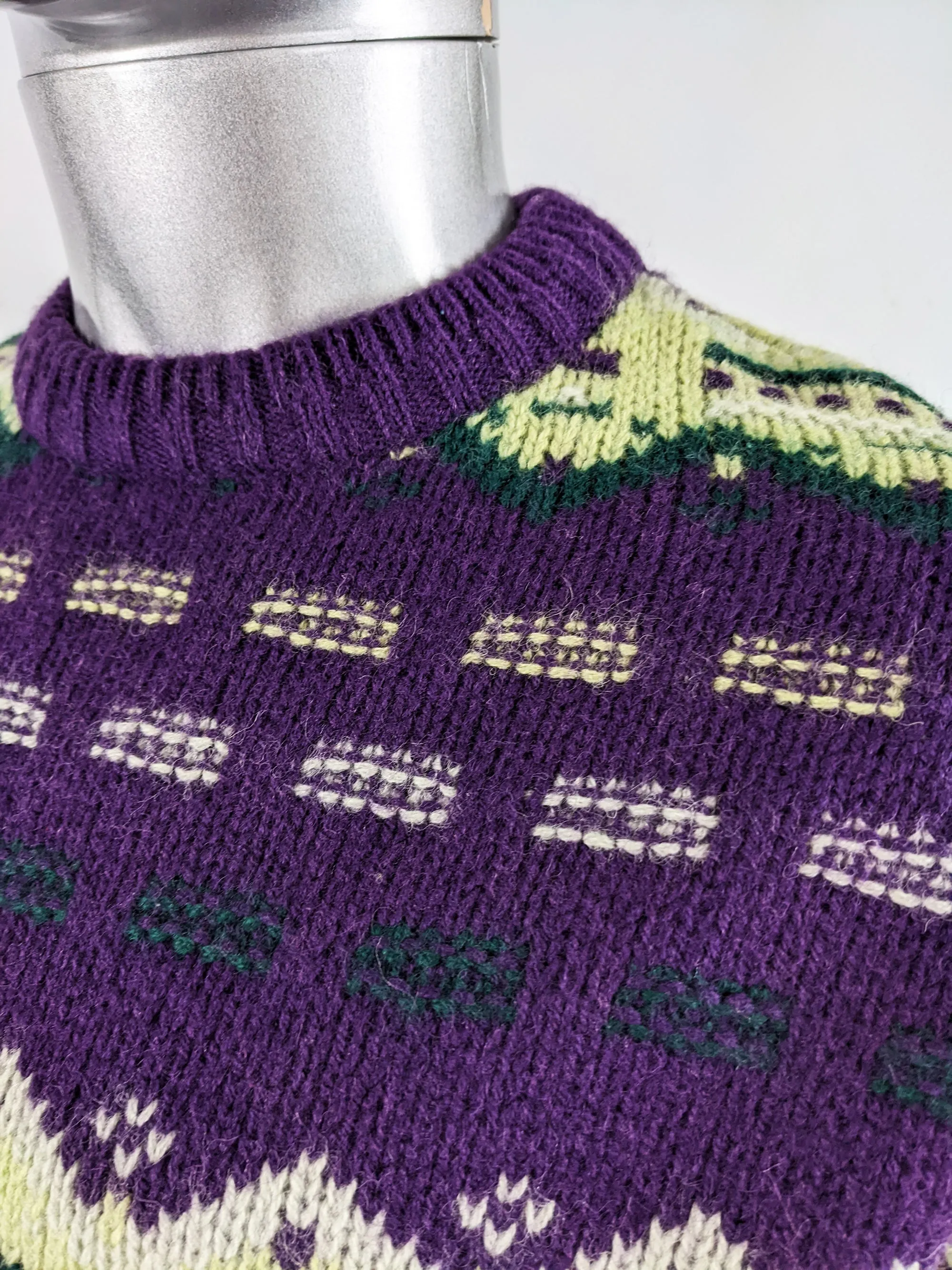 Foxhound Vintage Mens Purple Fairisle Knit Jumper, 1980s