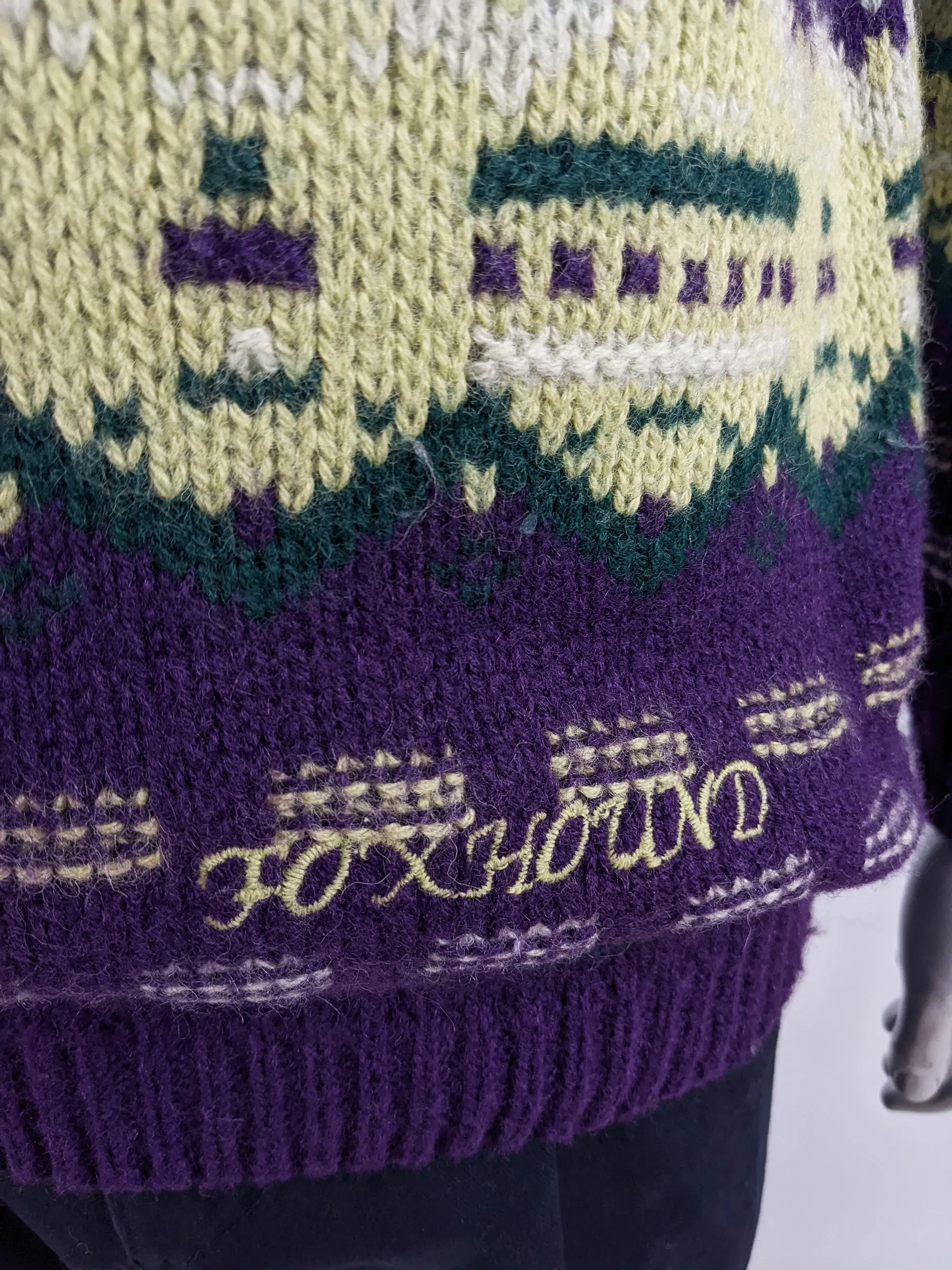 Foxhound Vintage Mens Purple Fairisle Knit Jumper, 1980s