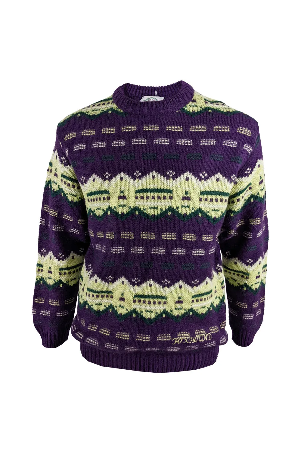 Foxhound Vintage Mens Purple Fairisle Knit Jumper, 1980s