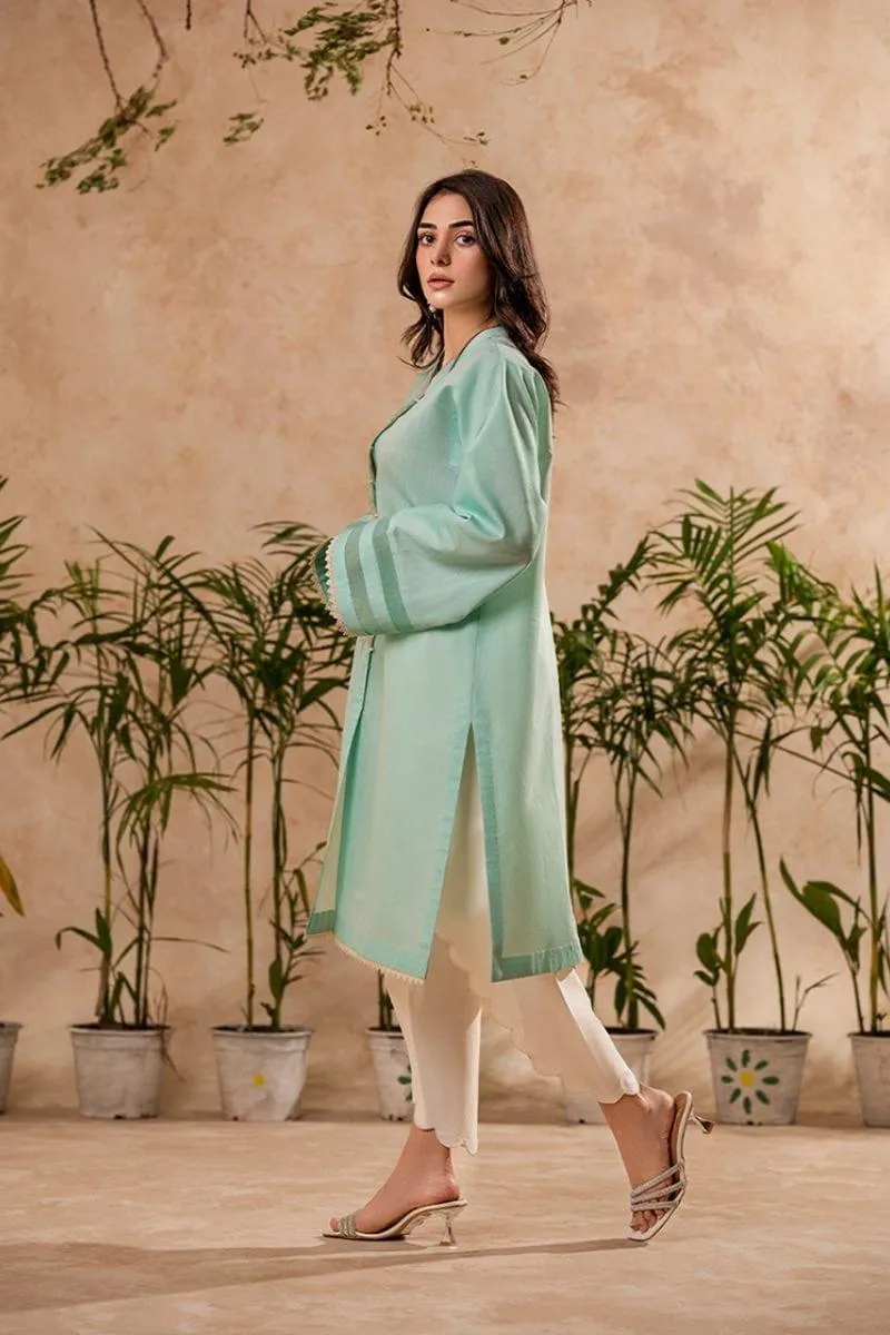 Fozia Khalid - Aqua Mint Tunic with Trouser - Cotton - 2 Piece