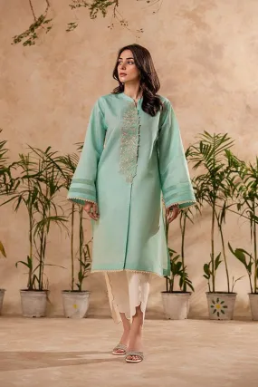 Fozia Khalid - Aqua Mint Tunic with Trouser - Cotton - 2 Piece