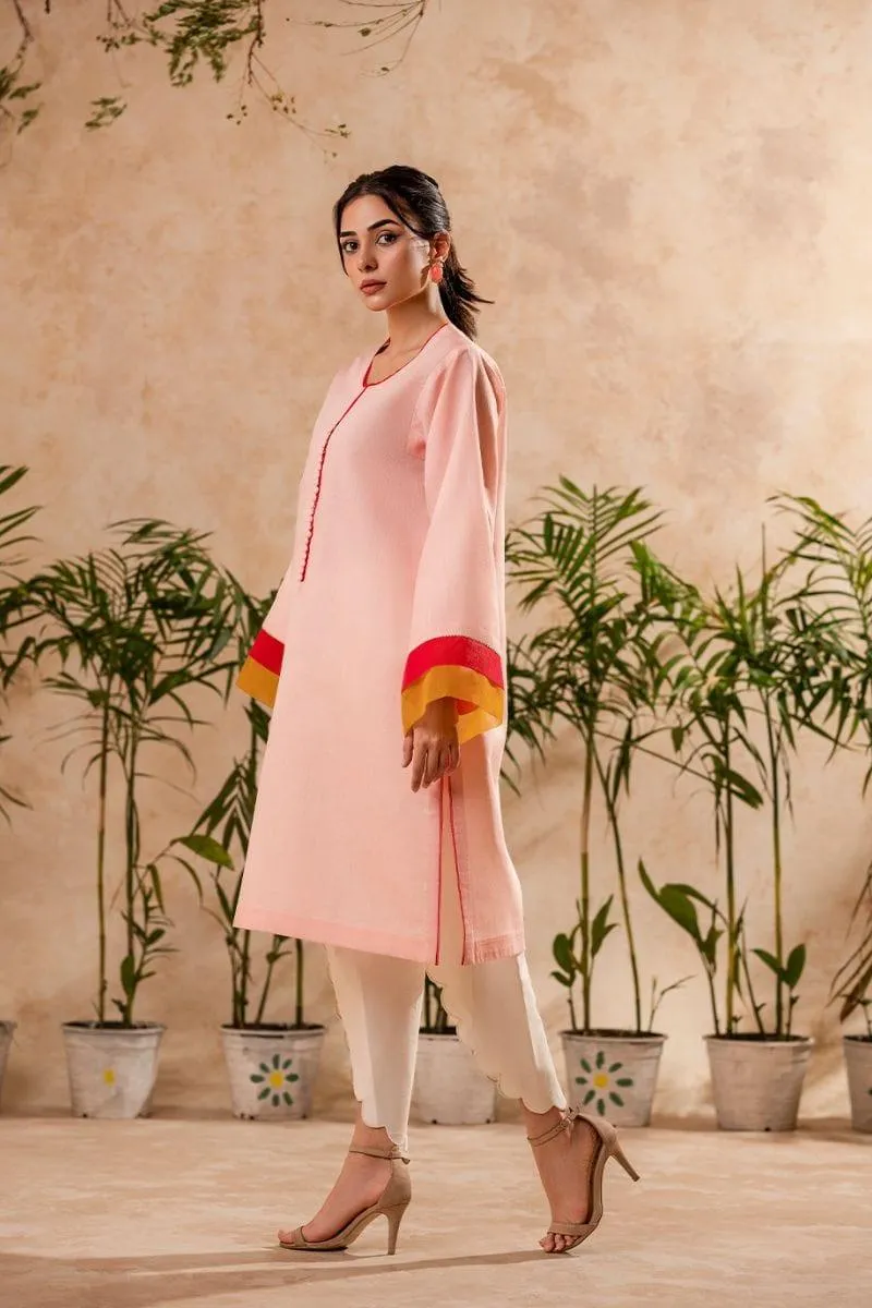 Fozia Khalid - Blush Pink Tunic with Trouser - Cotton - 2 Piece