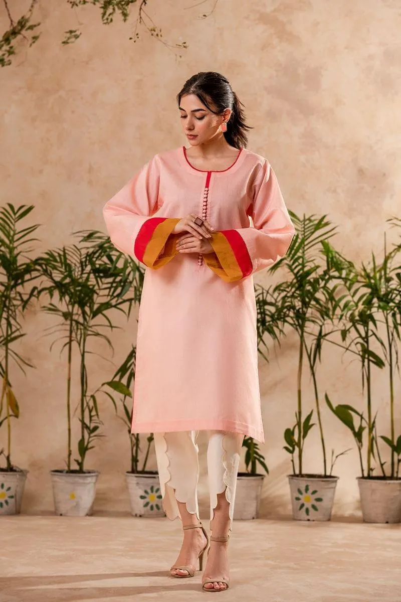 Fozia Khalid - Blush Pink Tunic with Trouser - Cotton - 2 Piece