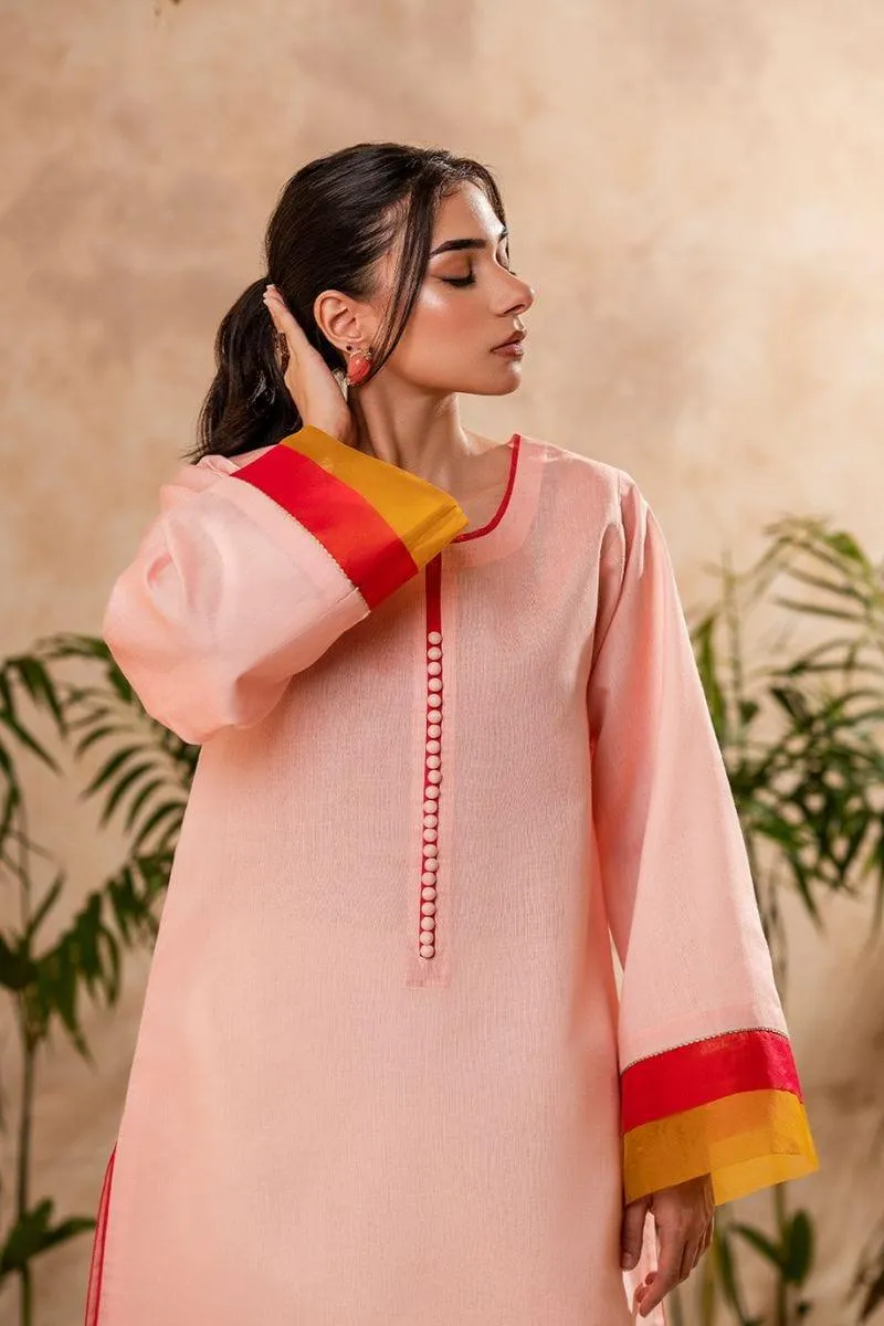 Fozia Khalid - Blush Pink Tunic with Trouser - Cotton - 2 Piece