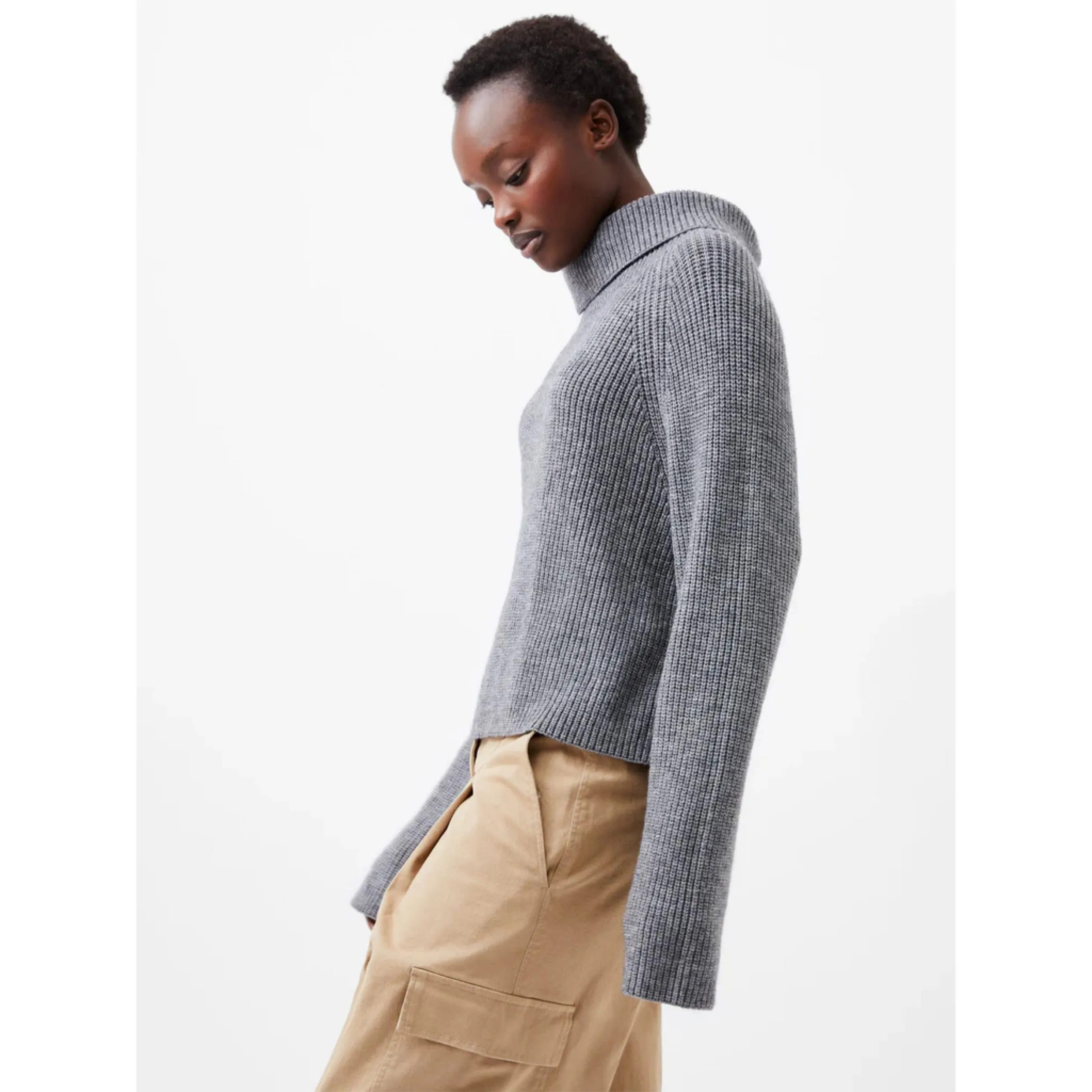 French Connection Mersai Rollneck Jumper in Stone Grey Melange 78XDV