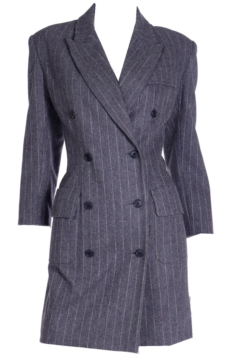 F/W 1991 Isaac Mizrahi Vintage Runway Grey Pinstripe Coat Dress