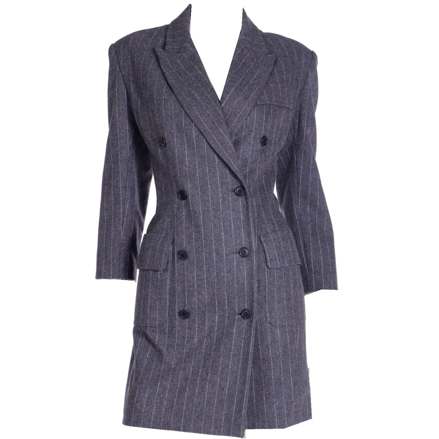 F/W 1991 Isaac Mizrahi Vintage Runway Grey Pinstripe Coat Dress