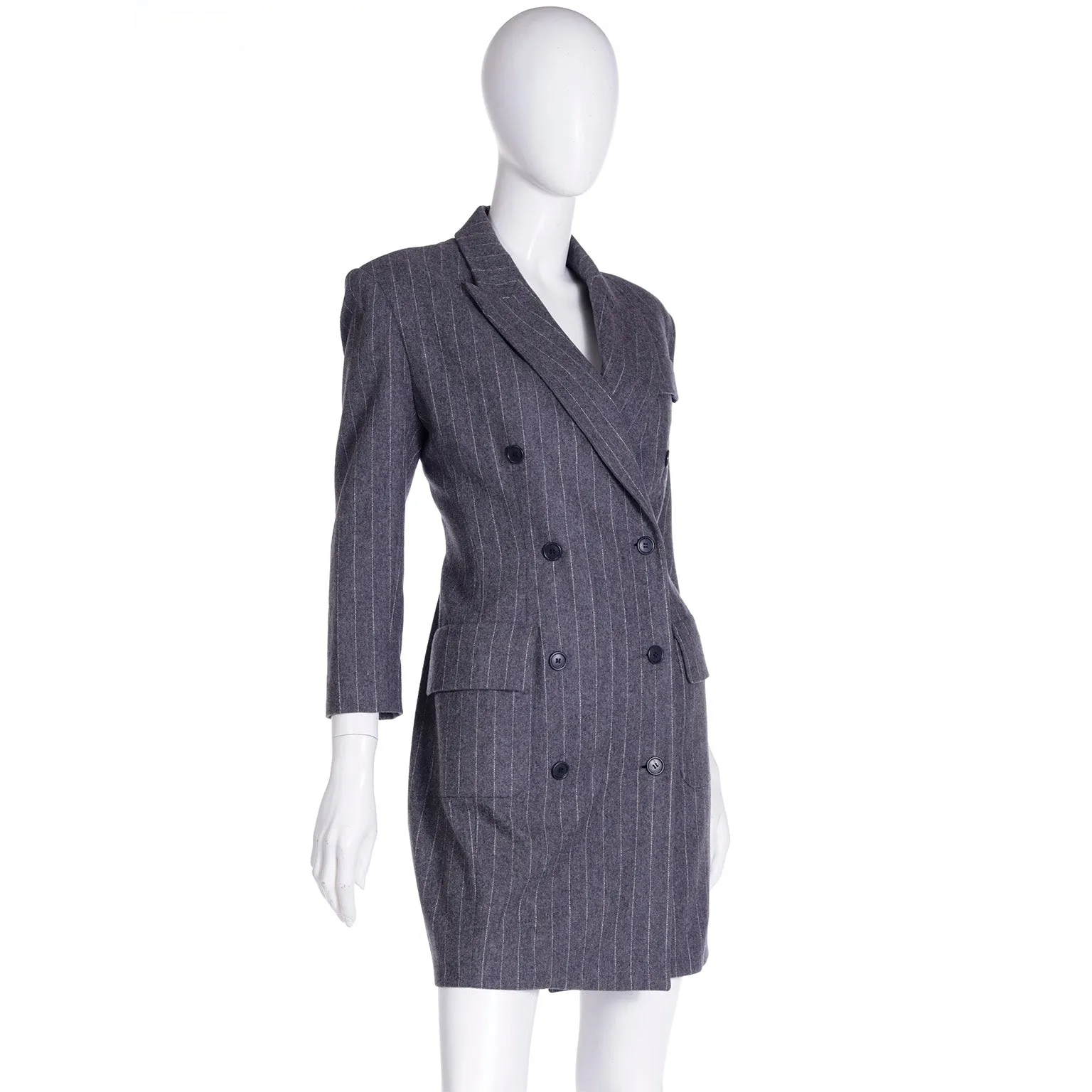 F/W 1991 Isaac Mizrahi Vintage Runway Grey Pinstripe Coat Dress