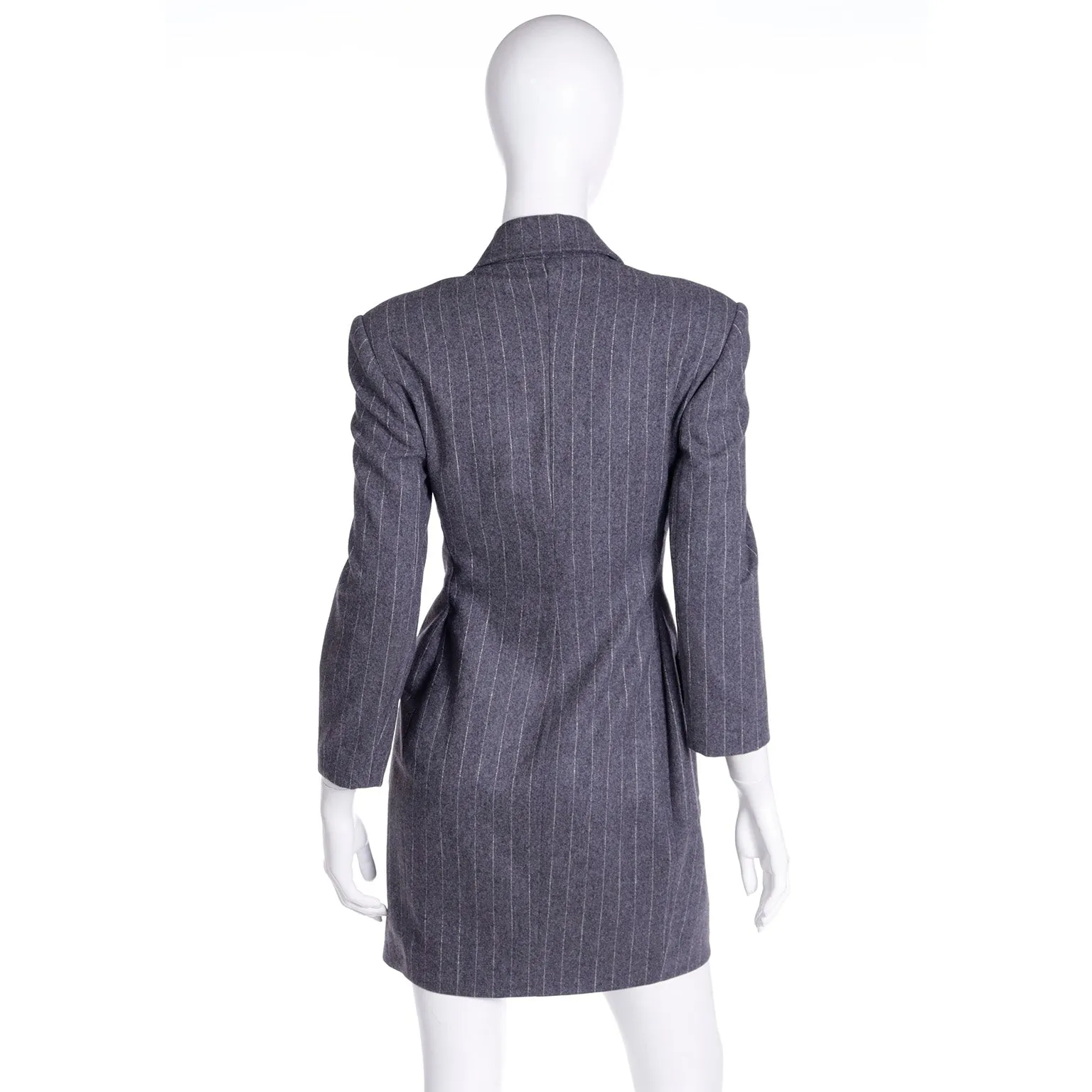 F/W 1991 Isaac Mizrahi Vintage Runway Grey Pinstripe Coat Dress