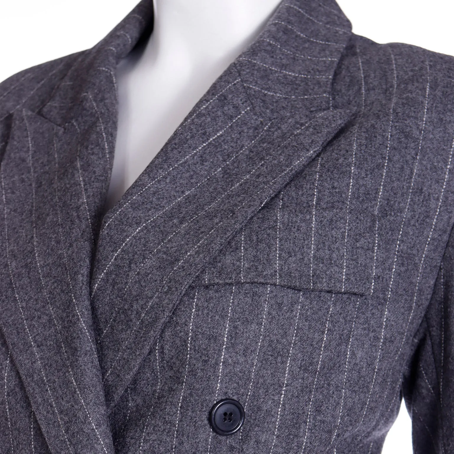 F/W 1991 Isaac Mizrahi Vintage Runway Grey Pinstripe Coat Dress